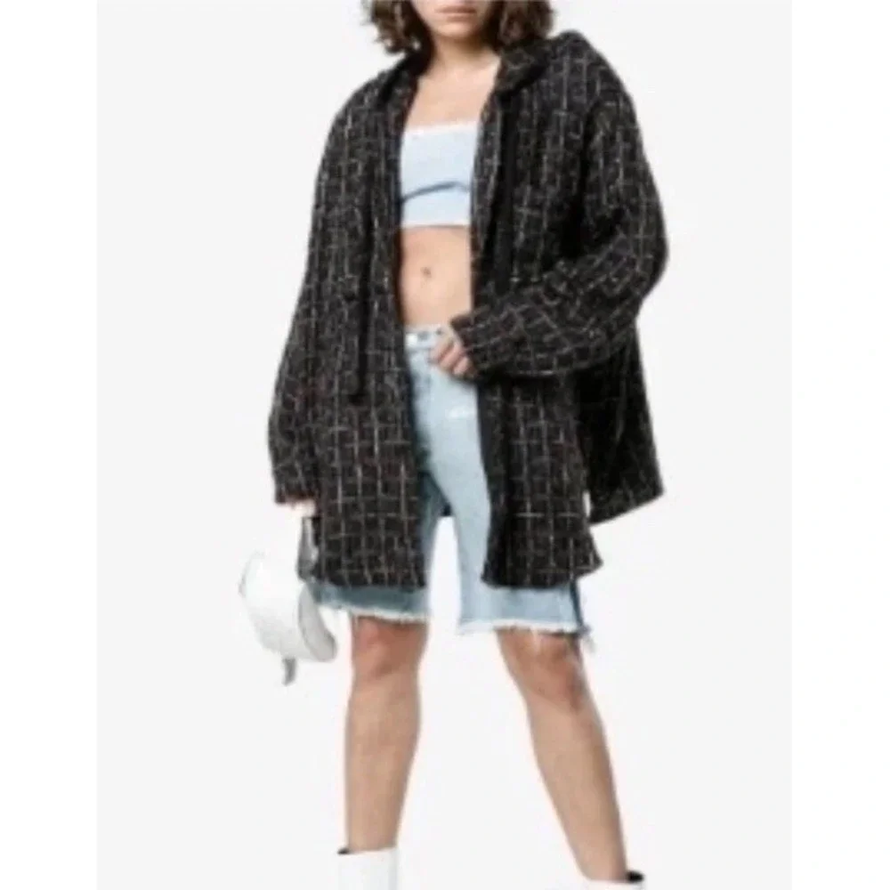 faith connexion Tweed Oversized Hooded Shirt Jacket Metalic Sequence M
